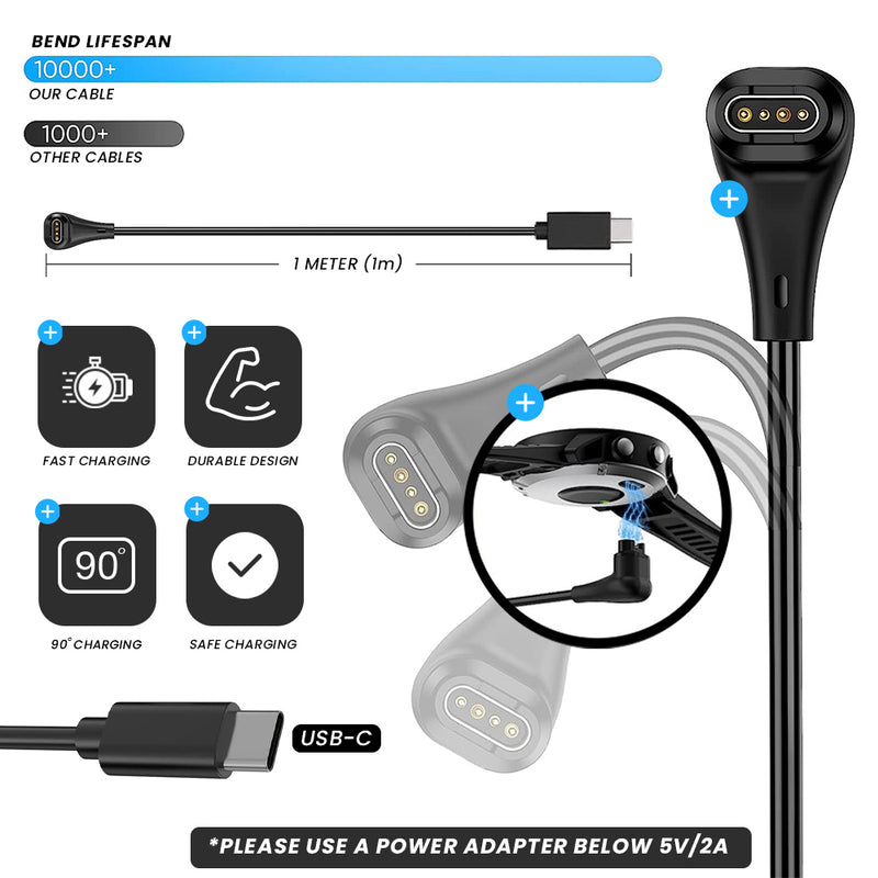 FORZA 90 Degree USB-C Charging Cable for Garmin