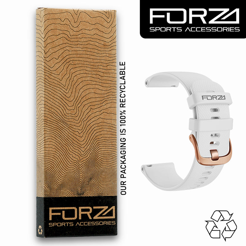 FORZA Elite 20mm Quick Release Watch Strap for Garmin - White - Rose Gold Buckle